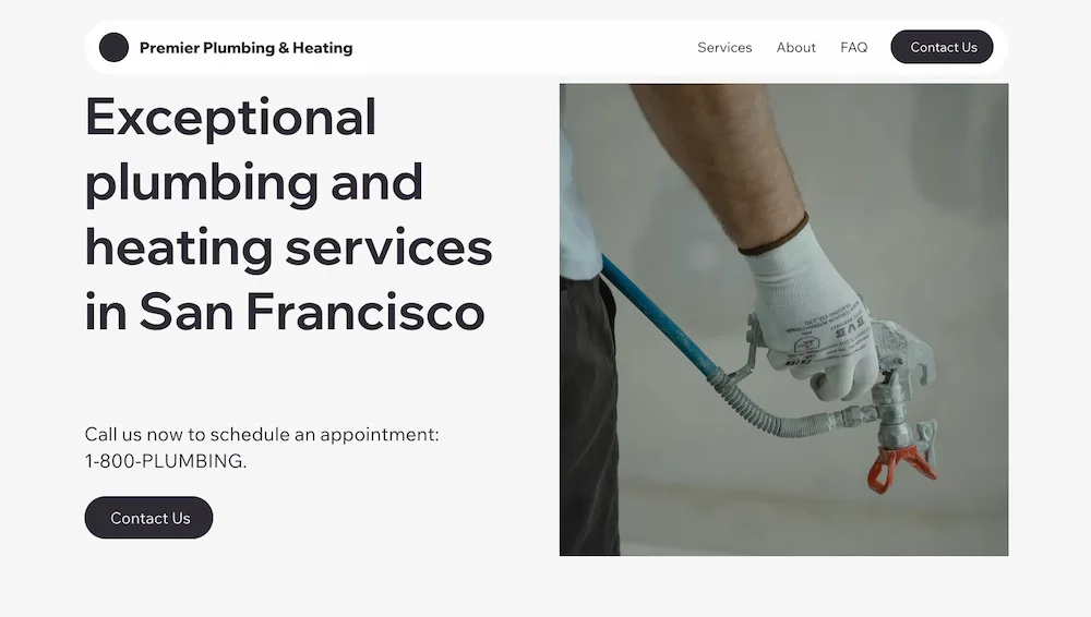 plumbing and heating contractor website design – Premier Plumbing homepage